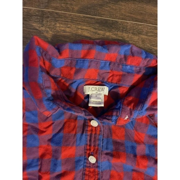 J Crew Women's Red Blue Gingham Fit 1/4 Button Up Popover Shirt Size S - Picture 4 of 4